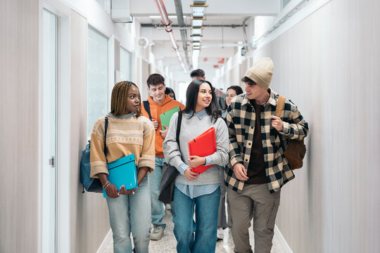 Students Walking Through high school Hallway