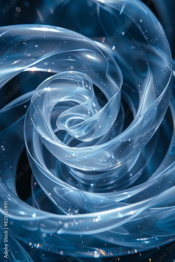 Poster abstract image of a lens generating spirals of light that expand and contract, creating a rhythmic s