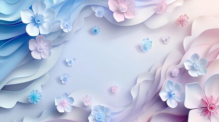 Papercut abstract background with swirling floral motifs and soft colors, delicate and elegant