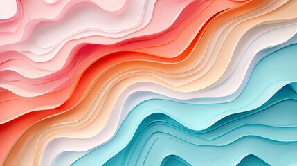 Papercut abstract background with flowing wave patterns and soft hues, calming and harmonious