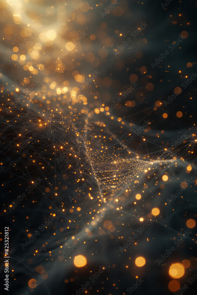 Poster illustration of a lens generating streams of light that form a dynamic lattice of interconnected lin