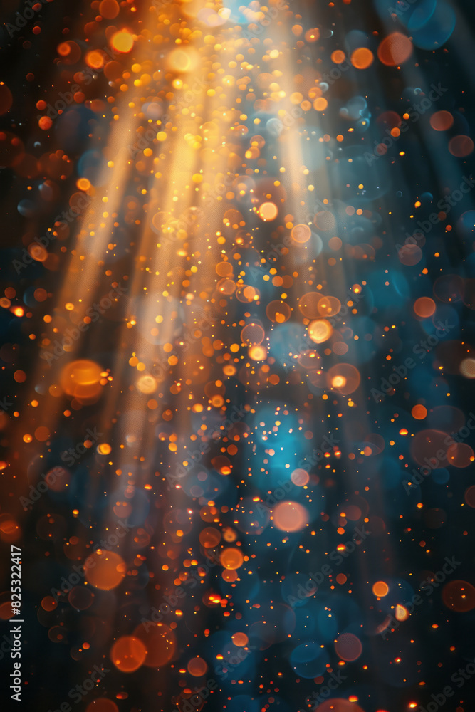 Poster abstract image of a lens emitting beams of light that form dynamic, pulsating grids of energy,