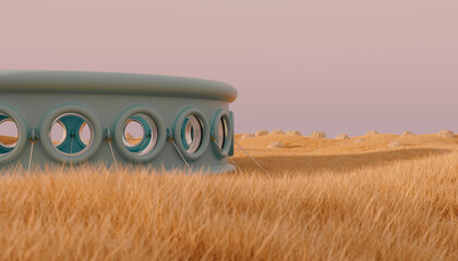 Green yurt in a landscape