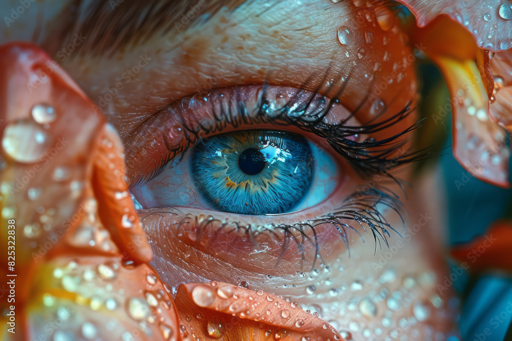 Poster an eye with multiple irises layered within it, symbolizing enhanced perception and depth of vision,