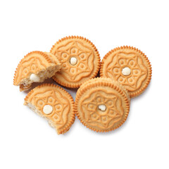 Tasty sandwich cookies isolated on white, top view