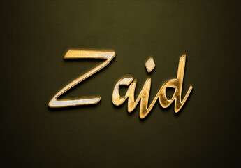 Old gold text effect of Arabic name Zaid with 3D glossy style Mockup.