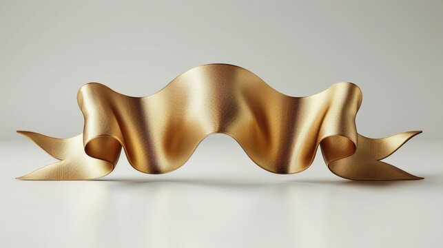Vintage gold ribbon illustration in a wavy shape on white background for festive design