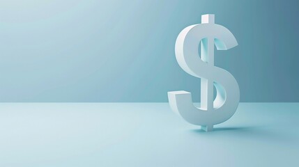3D dollar symbol floating in a clear space holographic effect light blue background hightech appeal