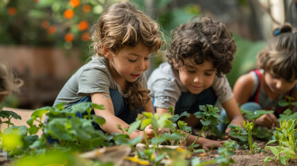 youth gardening workshop, kids engaged in gardening at a community garden, discovering nature and sustainability through a workshop