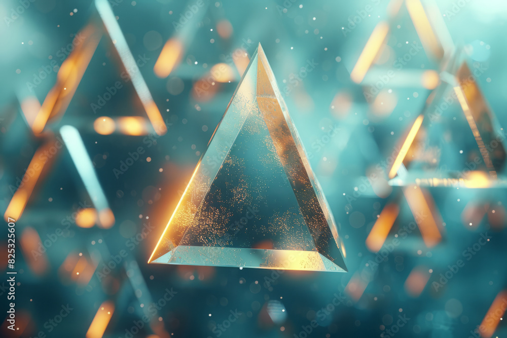 Poster seamless isometric pattern of floating triangles creating a dynamic, 3d effect,