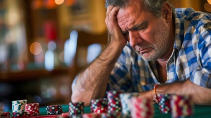 depressed mature man worrying after losing money on gambling lifestyle photography