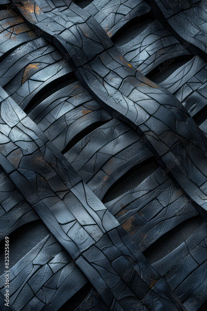 Poster minimalist isometric design with interlocking parallelograms creating a woven texture,