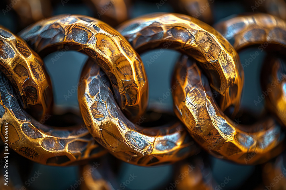 Poster seamless isometric pattern of interlocking rings creating a honeycomb effect,