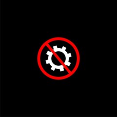 No or stop sign. Cog gear symbol. Caution prohibited ban stop icon on black background