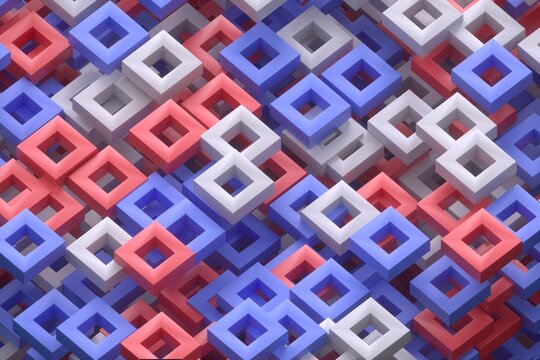 Multicoloured 3d geometric shapes forming a pattern ,minimalist style.