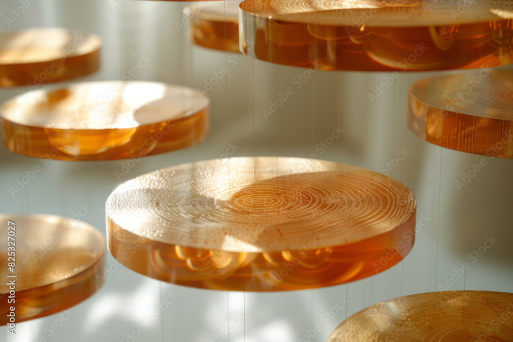 Poster seamless isometric pattern of floating disks creating a dynamic, 3d effect,