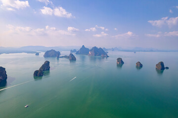 Landscape Phang Nga river and national park with mangrove jungle bay, aerial top view. Concept...