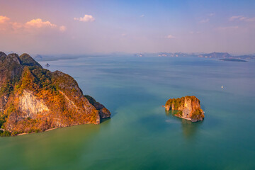 National park Phang Nga bay and Hong island with mangrove jungle, Thailand aerial view. Concept...