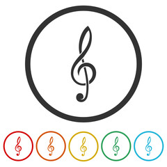 Clef golden icon. Set icons in color circle buttons