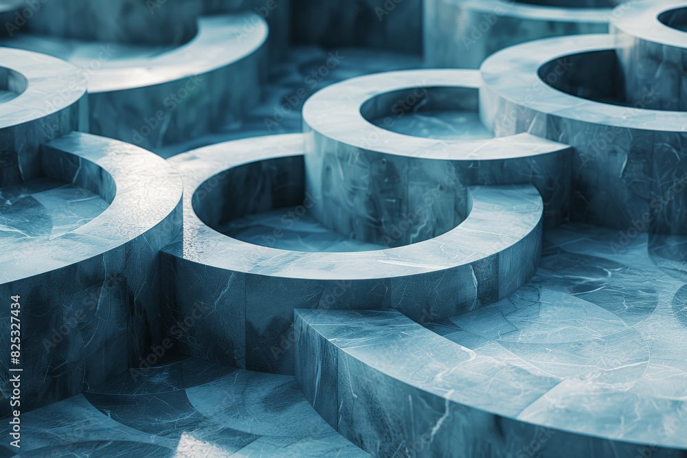 Poster seamless isometric pattern of layered circular plates creating a stepped, 3d effect,