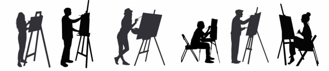 artist painting on canvas silhouette. 