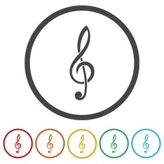 Clef golden icon. Set icons in color circle buttons