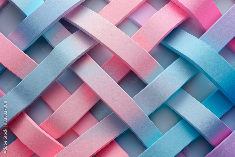 Poster minimalist isometric pattern featuring interlocking rhombuses in muted pastel colors,
