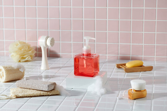 Various hygiene objects in bathroom, zero waste concept
