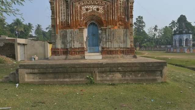 Famous Antpur Radhagovindjiu temple with crafted wood and exquisite terracotta carvings depicting stories from all 18 puranas. Here Swami Vivekananda took monastic vows in 1886, West Bengal, India
