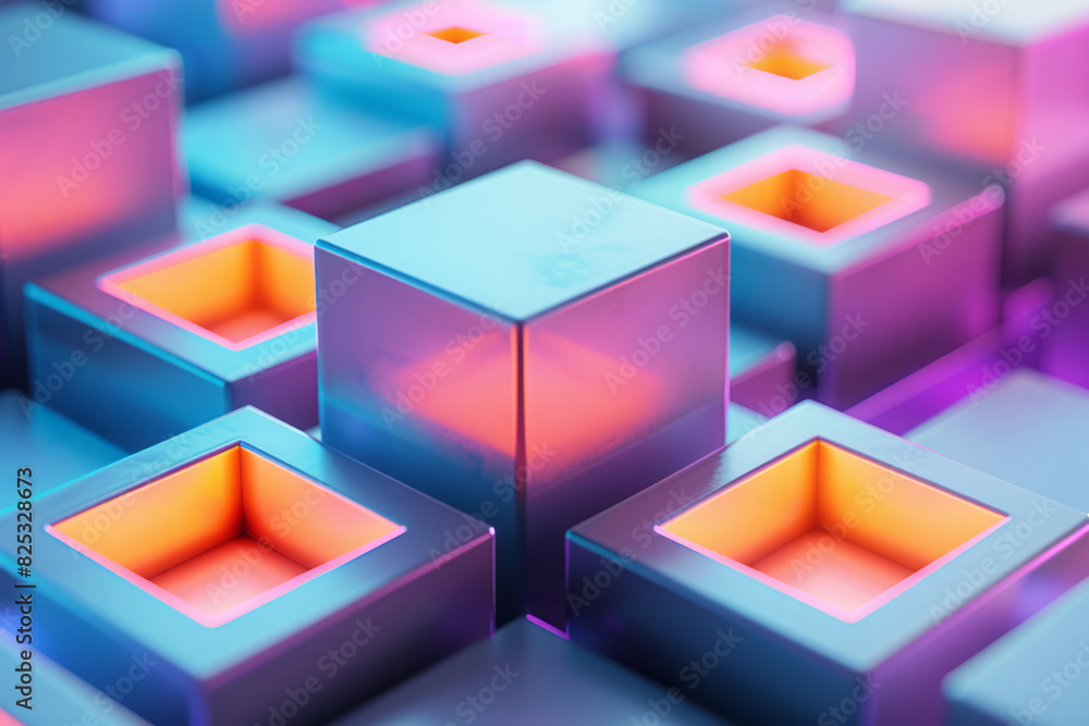Aufkleber minimalist isometric design featuring floating rhombuses in a gradient of colors,