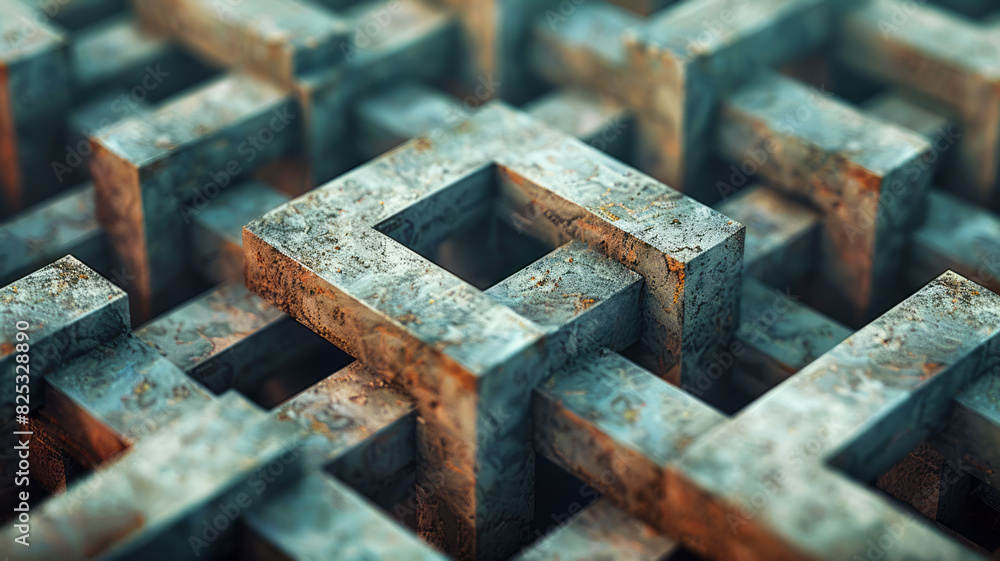 Poster minimalist isometric design with interlocking rhombuses creating a woven texture,