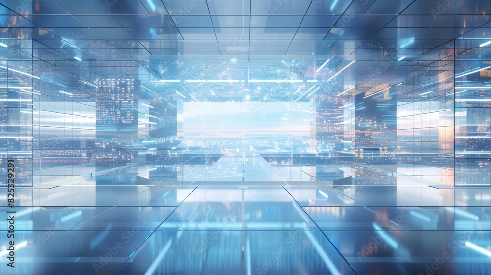 Poster Dynamic High-Tech Industrial Control Room: Diverse Team Monitoring Real-Time Data and Holographic Interfaces
