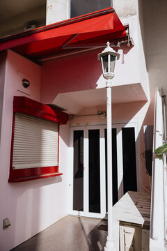 Entrance of a Building with Red Accents