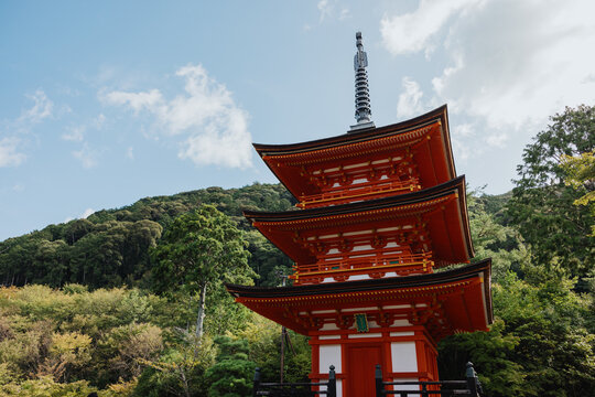 Kiyomizu-dera Pagoda Against Sky and Greenery