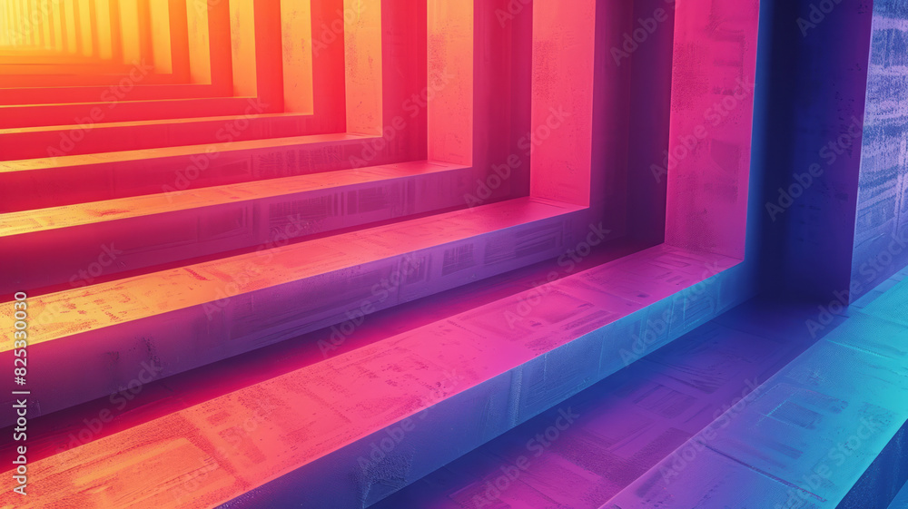 Aufkleber minimalist isometric design featuring floating parallel lines in a gradient of colors,