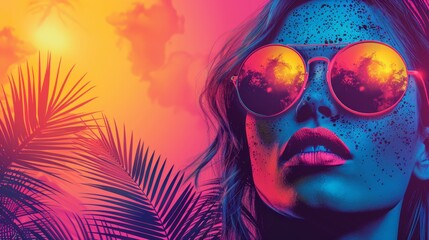 fun summer pop art, summer pop art vibes with bright sunshine, bold colors, and retro style ideal for summer party invites or social media posts