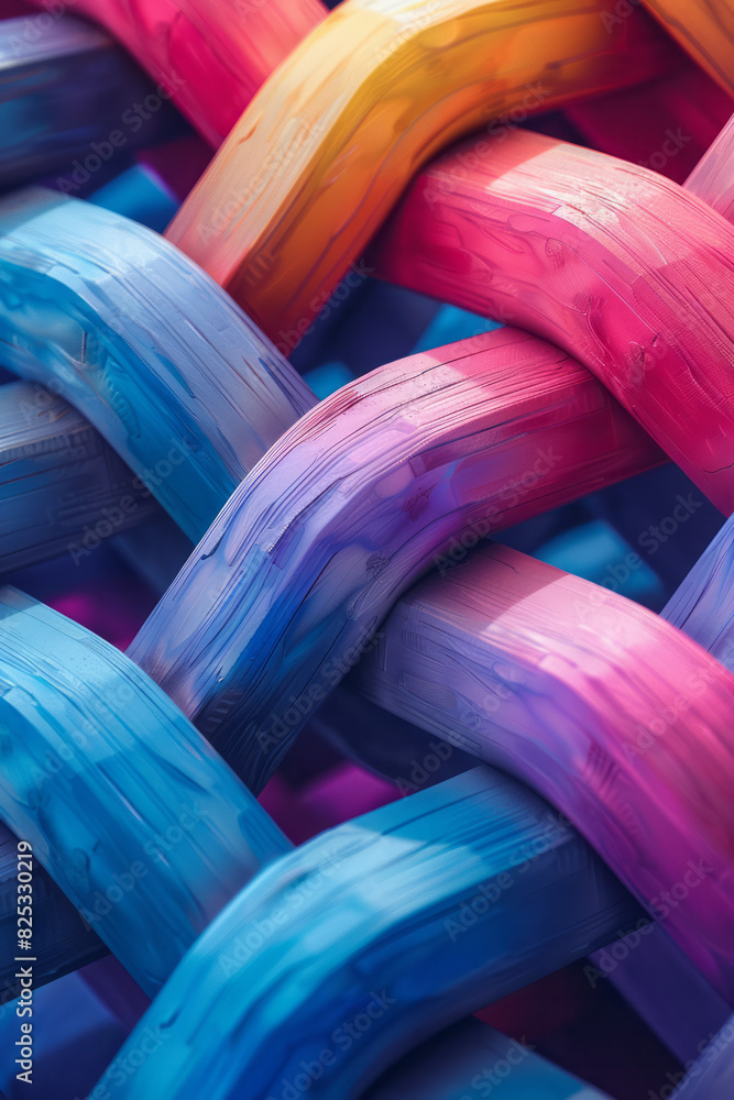 Poster seamless isometric pattern of interconnected lines in soft pastel colors,