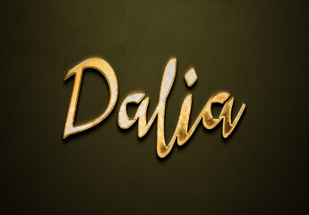 Old gold text effect of Arabic name Dalia with 3D glossy style Mockup.