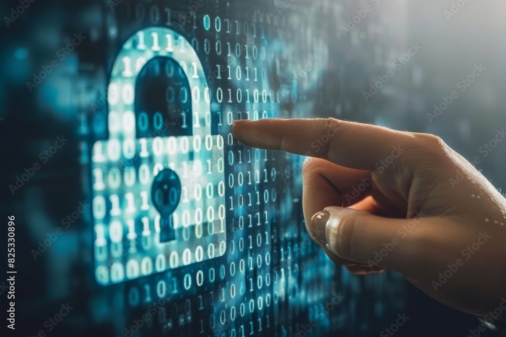 Poster cloud computing security with interconnected devices and data protection, displayed in a modern flat