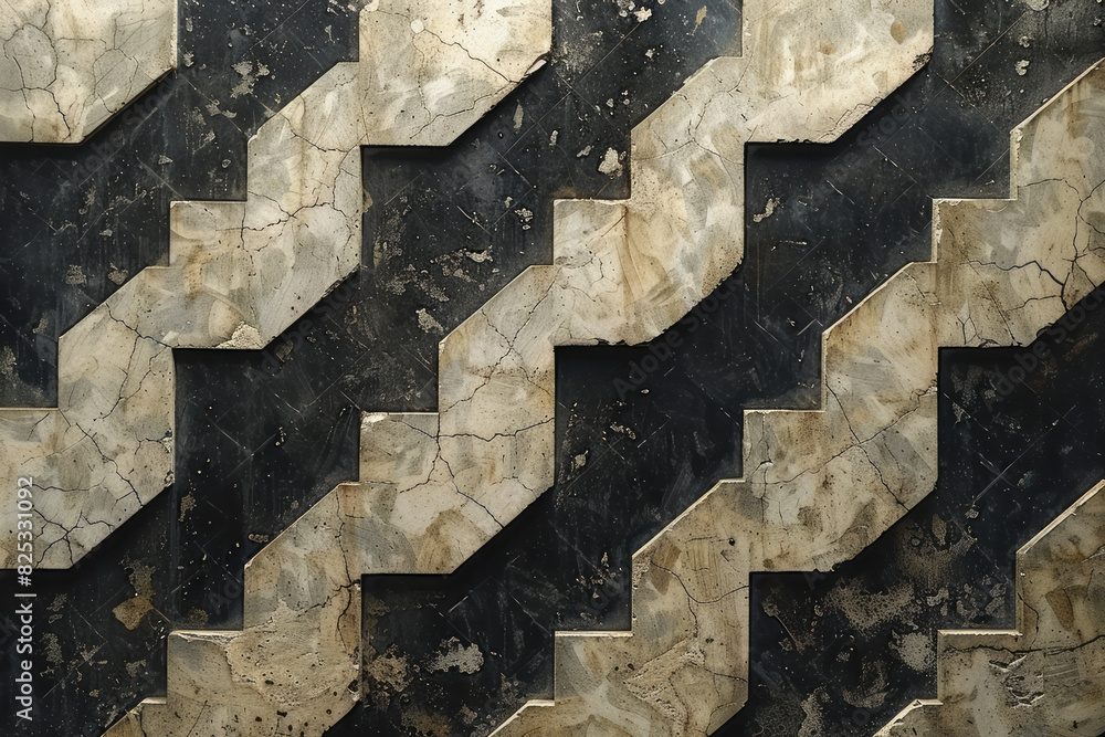 Poster abstract isometric background featuring floating zigzag lines in neutral shades,