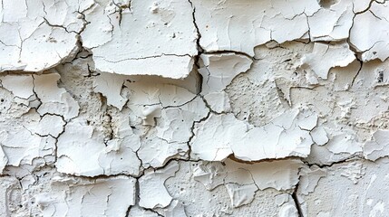   A close-up of peeling white paint on a wall with peeling paint chipping off