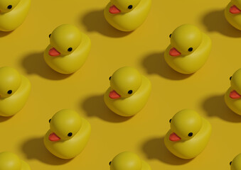 Isometric seamless pattern of rubber ducks. 3d illustration.