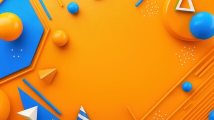   A vibrant orange and blue abstract background featuring geometric forms that seem to levitate or hover