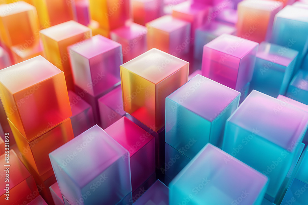 Aufkleber minimalist isometric design featuring floating cubes in a gradient of colors,