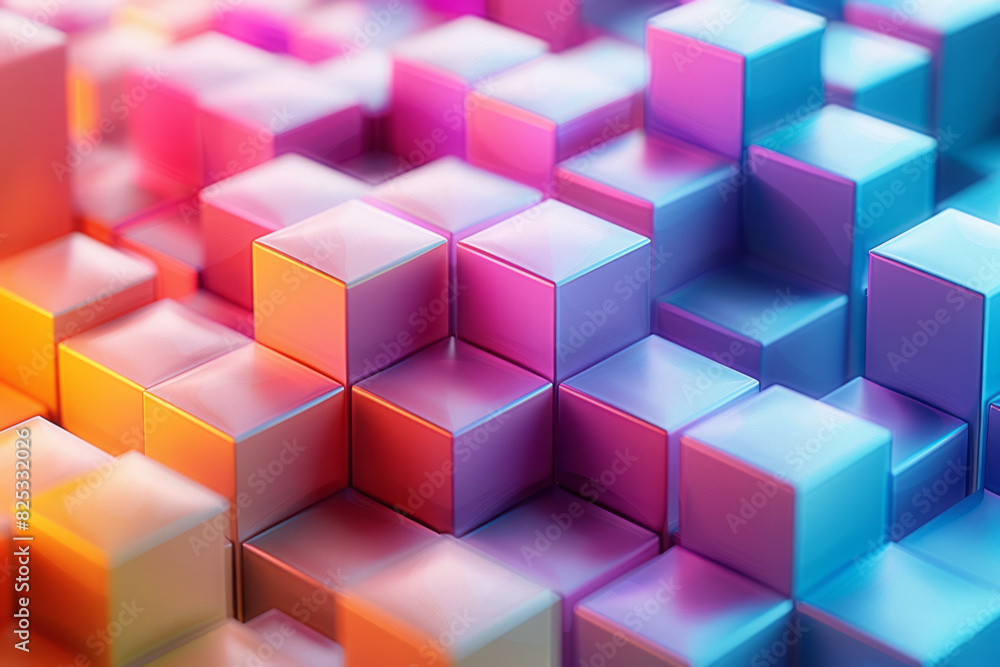 Aufkleber minimalist isometric design featuring floating cubes in a gradient of colors,