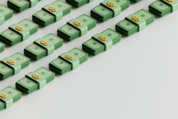 3D Render of Rows of Stylized Currency 