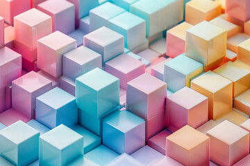 Obraz premium Seamless isometric pattern of interconnected cubes in soft pastel colors,