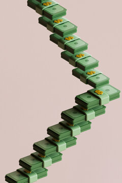 3D Render of Ascending Currency Stacks