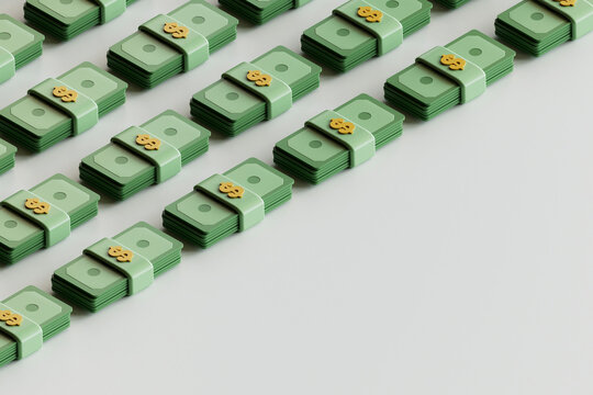 3D Render of Rows of Stylized Currency 