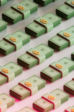 3D Render of Multiple Stylized Currency Stacks